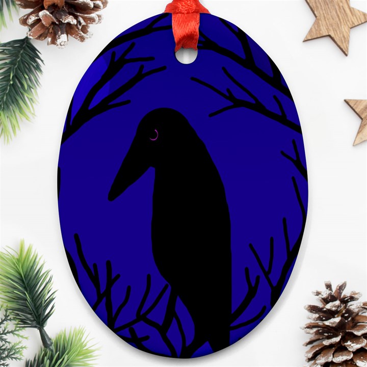 Halloween raven - deep blue Ornament (Oval) 