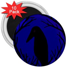 Halloween Raven - Deep Blue 3  Magnets (10 Pack) 