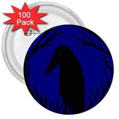 Halloween Raven - Deep Blue 3  Buttons (100 Pack)  by Valentinaart