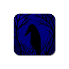 Halloween Raven - Deep Blue Rubber Square Coaster (4 Pack)  by Valentinaart