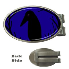 Halloween Raven - Deep Blue Money Clips (oval)  by Valentinaart