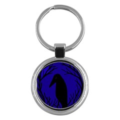 Halloween Raven - Deep Blue Key Chains (round)  by Valentinaart