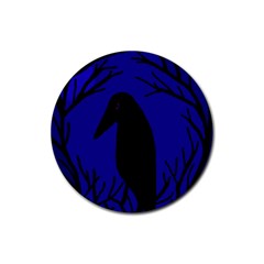 Halloween Raven - Deep Blue Rubber Coaster (round) 