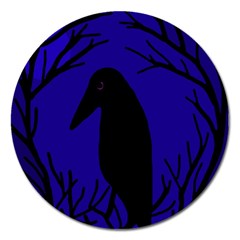 Halloween Raven - Deep Blue Magnet 5  (round) by Valentinaart