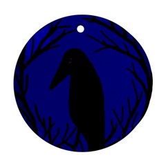 Halloween Raven - Deep Blue Round Ornament (two Sides)  by Valentinaart