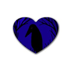 Halloween Raven - Deep Blue Rubber Coaster (heart)  by Valentinaart