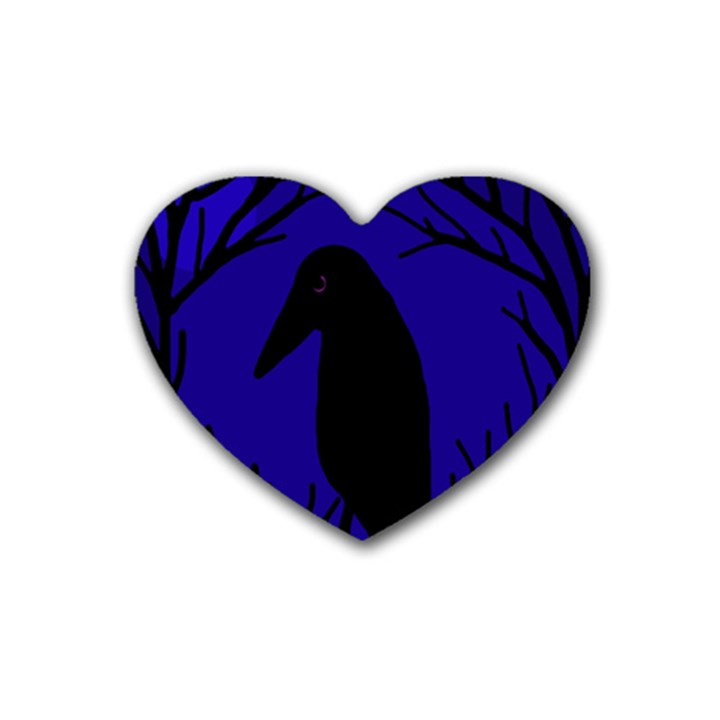 Halloween raven - deep blue Rubber Coaster (Heart) 