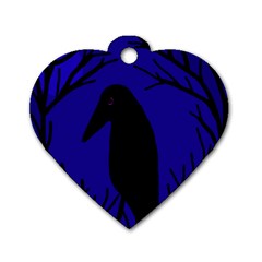 Halloween Raven - Deep Blue Dog Tag Heart (one Side) by Valentinaart