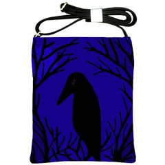 Halloween Raven - Deep Blue Shoulder Sling Bags by Valentinaart