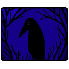 Halloween Raven - Deep Blue Fleece Blanket (medium)  by Valentinaart