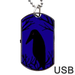 Halloween Raven - Deep Blue Dog Tag Usb Flash (one Side) by Valentinaart