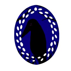 Halloween Raven - Deep Blue Ornament (oval Filigree)  by Valentinaart