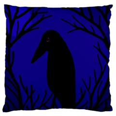 Halloween Raven - Deep Blue Large Cushion Case (one Side) by Valentinaart