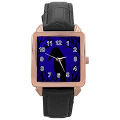 Halloween Raven - Deep Blue Rose Gold Leather Watch 