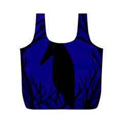 Halloween Raven - Deep Blue Full Print Recycle Bags (m)  by Valentinaart