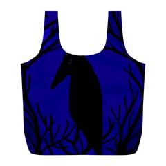 Halloween Raven - Deep Blue Full Print Recycle Bags (l)  by Valentinaart