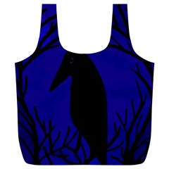 Halloween Raven - Deep Blue Full Print Recycle Bags (l)  by Valentinaart