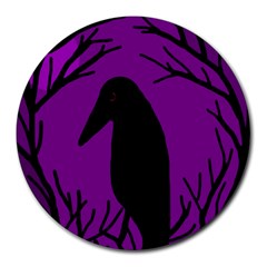 Halloween Raven - Purple Round Mousepads by Valentinaart