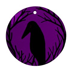 Halloween Raven - Purple Ornament (round)  by Valentinaart