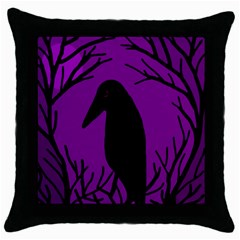 Halloween Raven - Purple Throw Pillow Case (black) by Valentinaart