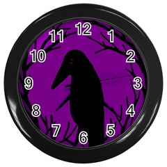 Halloween Raven - Purple Wall Clocks (black) by Valentinaart