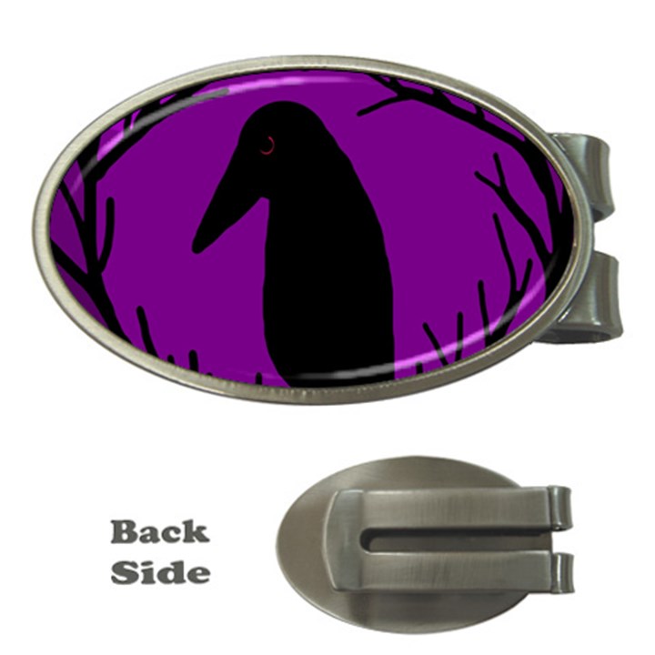 Halloween raven - purple Money Clips (Oval) 