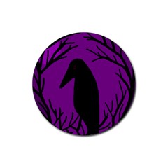 Halloween Raven - Purple Rubber Round Coaster (4 Pack) 