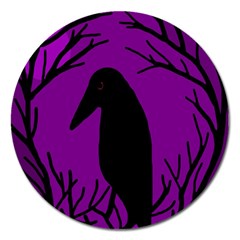 Halloween Raven - Purple Magnet 5  (round) by Valentinaart