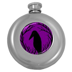 Halloween Raven - Purple Round Hip Flask (5 Oz) by Valentinaart