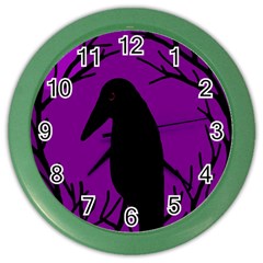 Halloween Raven - Purple Color Wall Clocks by Valentinaart