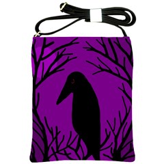 Halloween Raven - Purple Shoulder Sling Bags by Valentinaart