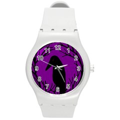 Halloween Raven - Purple Round Plastic Sport Watch (m)