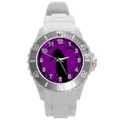 Halloween Raven - Purple Round Plastic Sport Watch (l)