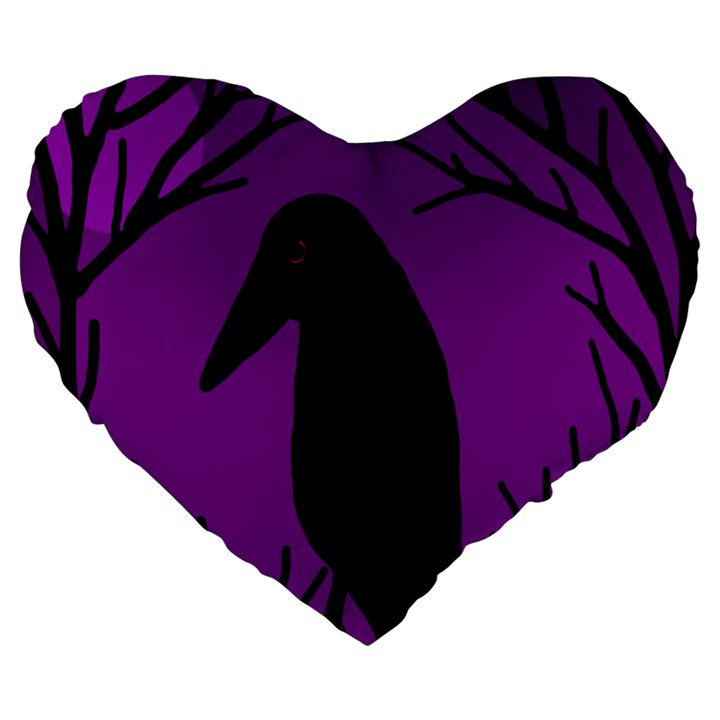 Halloween raven - purple Large 19  Premium Flano Heart Shape Cushions