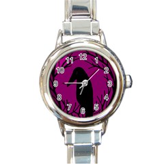 Halloween Raven - Magenta Round Italian Charm Watch