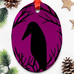 Halloween Raven - Magenta Ornament (oval)  by Valentinaart