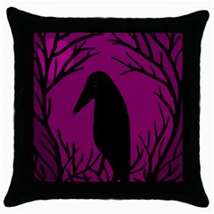 Halloween Raven - Magenta Throw Pillow Case (black)