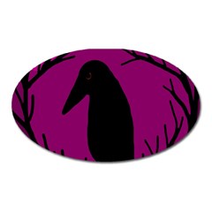 Halloween Raven - Magenta Oval Magnet