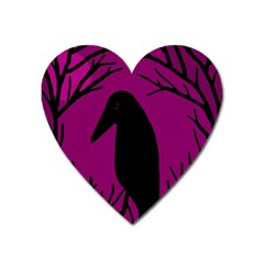 Halloween Raven - Magenta Heart Magnet by Valentinaart