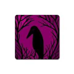 Halloween Raven - Magenta Square Magnet by Valentinaart