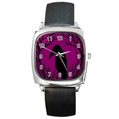 Halloween Raven - Magenta Square Metal Watch by Valentinaart