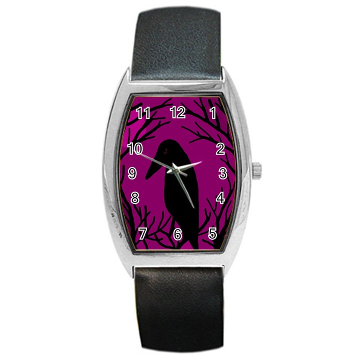 Halloween raven - magenta Barrel Style Metal Watch