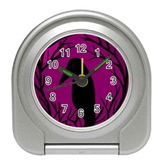 Halloween Raven - Magenta Travel Alarm Clocks by Valentinaart