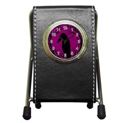 Halloween Raven - Magenta Pen Holder Desk Clocks by Valentinaart