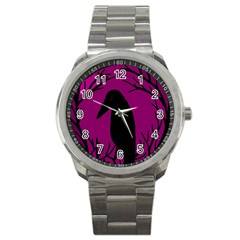 Halloween Raven - Magenta Sport Metal Watch by Valentinaart