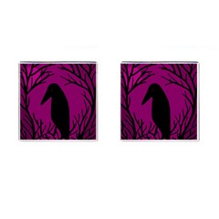 Halloween Raven - Magenta Cufflinks (square) by Valentinaart