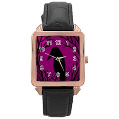 Halloween Raven - Magenta Rose Gold Leather Watch 