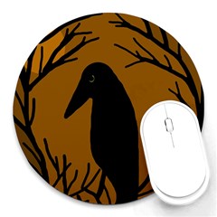 Halloween Raven - Brown Round Mousepads by Valentinaart