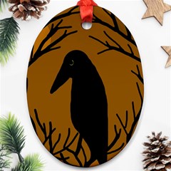 Halloween Raven - Brown Ornament (oval)  by Valentinaart