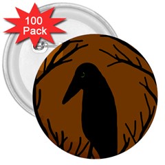 Halloween Raven - Brown 3  Buttons (100 Pack) 